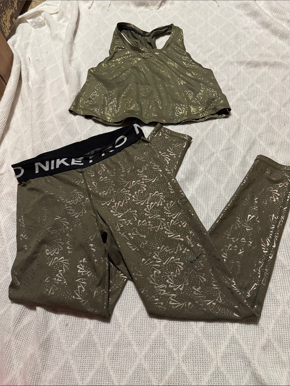 Nike Olive Green Sparkle Girls' Active Leggings and Crop Tank